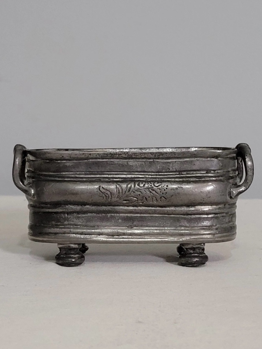 Vintage French étain 95% Pewter Miniature Footed Sugar Tub Dish Decor